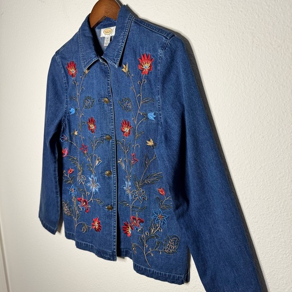 Talbots Embroidered Floral Denim shirt Jacket Cottagecore Top size small - Picture 4 of 9